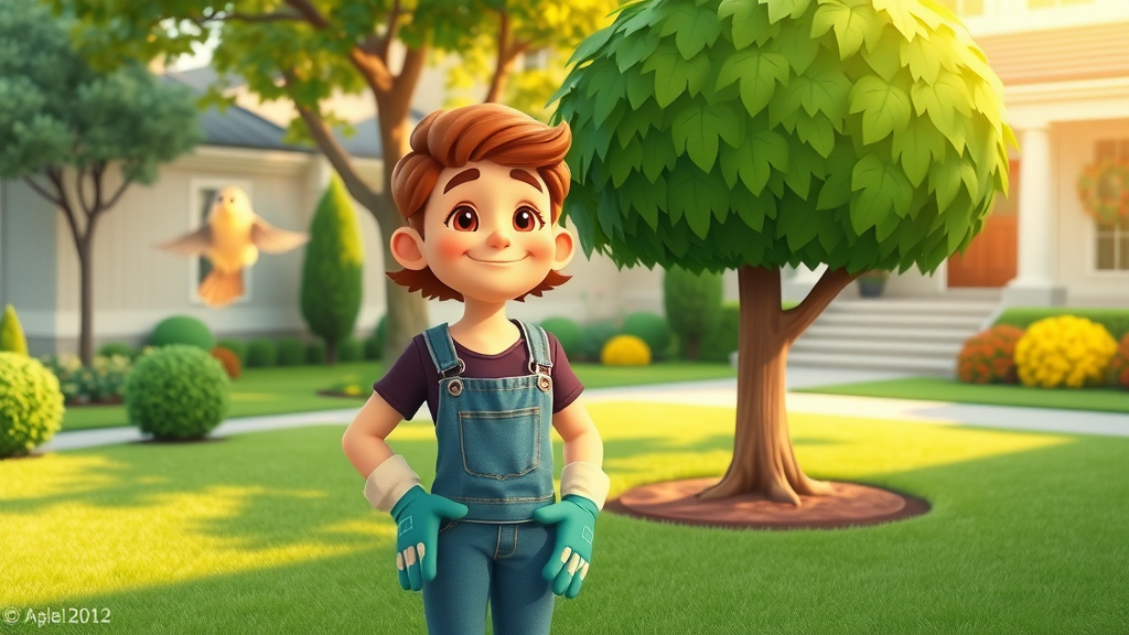 homeowner satisfied with freshly trimmed tree healthy landscape