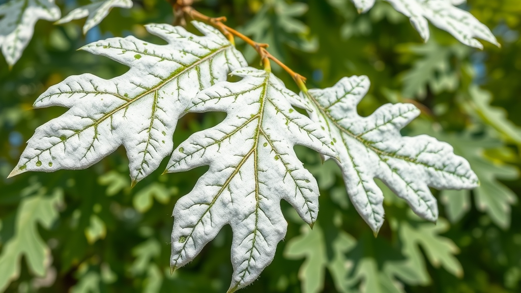 Powdery mildew on oak tree leaves treated with tree disease control