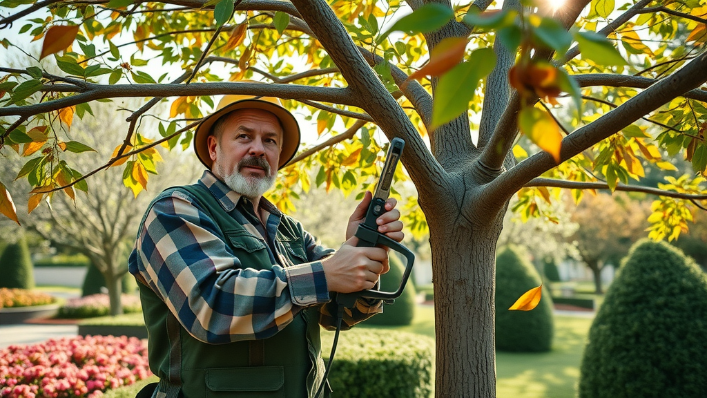 Arborist expertly prunes a mature tree, emphasizing care tips for established trees