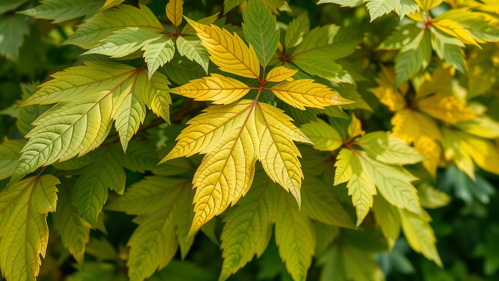 close-up nutrient deficiency symptoms on tree leaves during summer