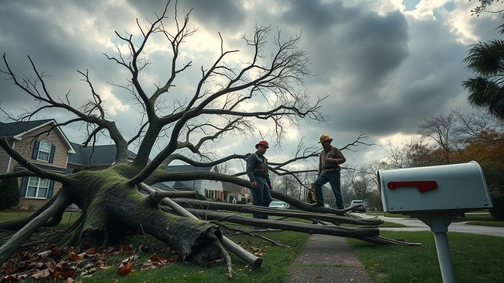 storm damage emergency tree service falling branches residential neighborhood metro area