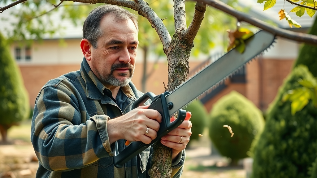tree trimming certified arborist safely pruning branches with professional tools