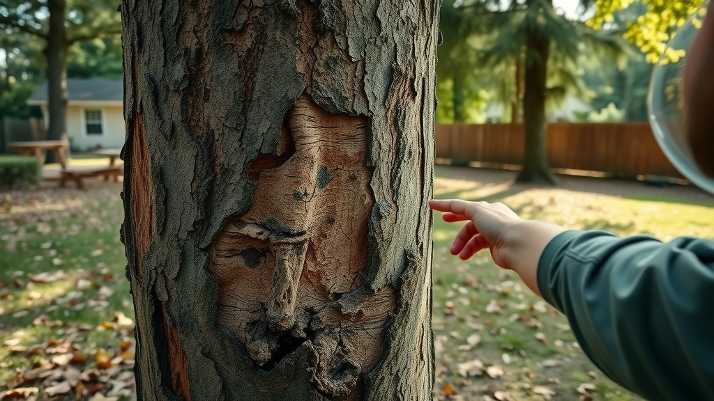 hazard tree removal arborist inspecting trunk cracks roots fungus warning signs