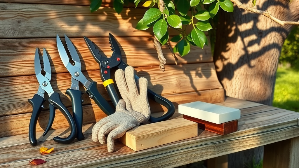arranged high-quality pruning tools for summer pruning for fruit trees