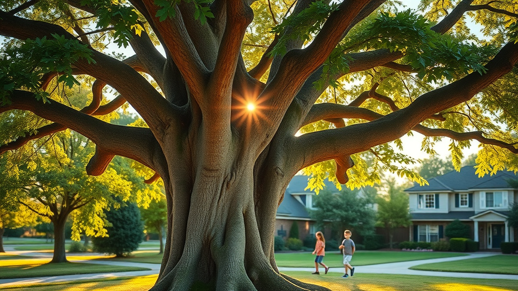 mature oak tree restored after professional arborist intervention in a neighborhood park