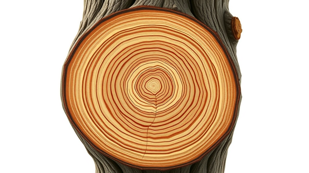 cross-section of tree trunk depicting annual rings and biological structure for tree growth and pruning seasons