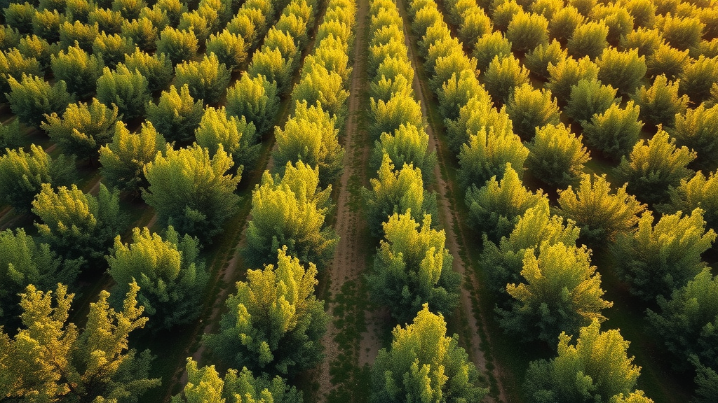 lush summer orchard viewed from above summer pruning for fruit trees light penetration labeled trees