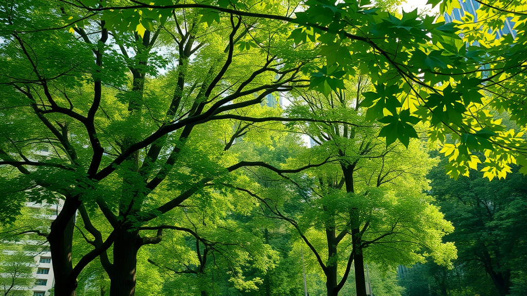 lush urban trees vibrant and healthy tree fertilization summer in a city park background