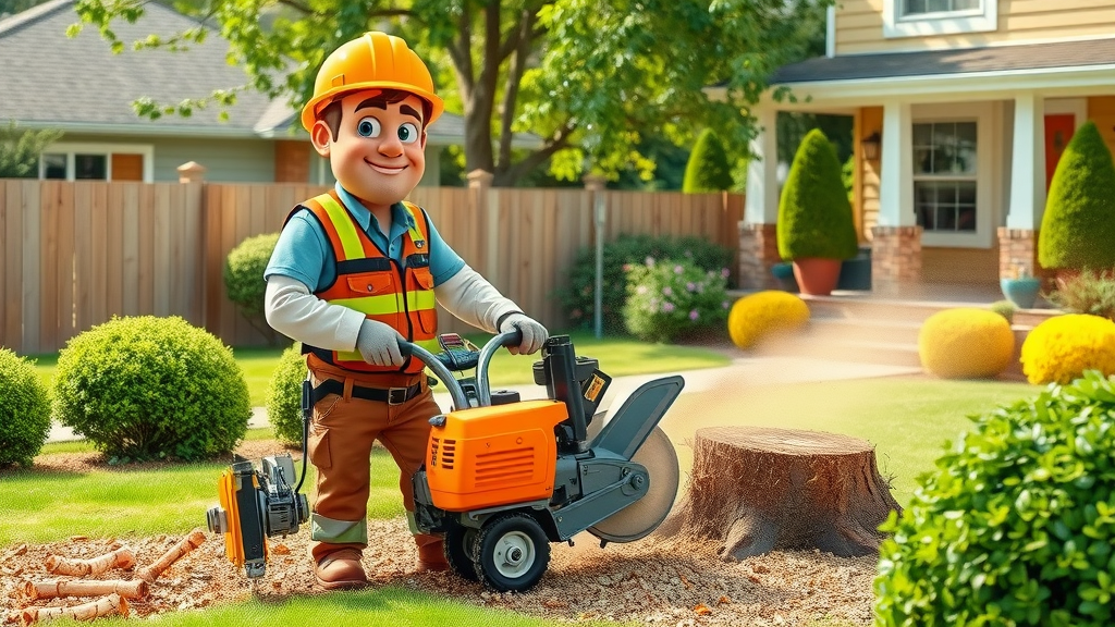 certified arborist stump grinding, professional tree removal, clean suburban backyard