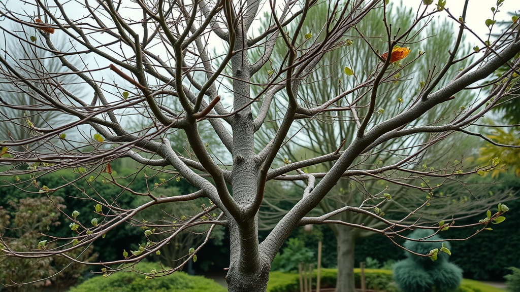 unhealthy over-pruned tree with sparse branches compared to healthy well-pruned tree - trimming and pruning mistakes
