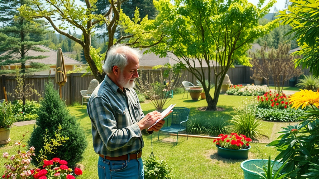 garden with deciduous evergreen and ornamental trees pruning planning sunlight