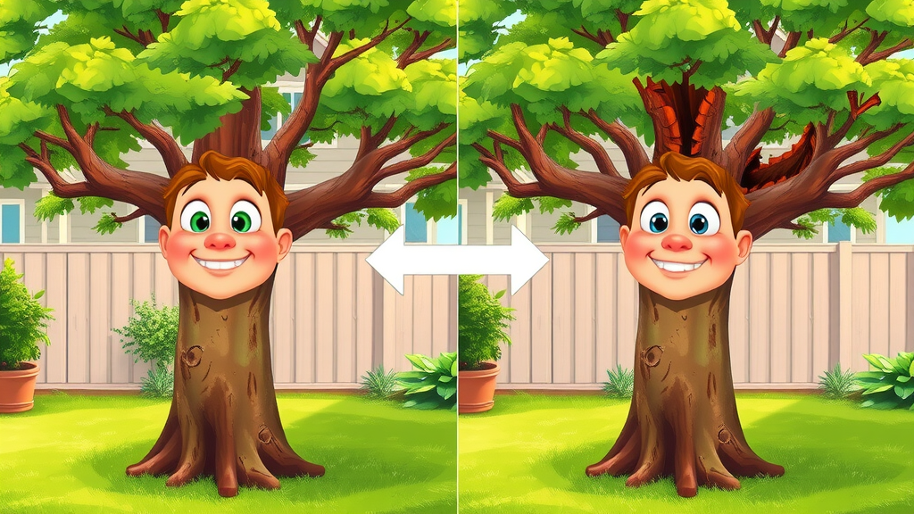 comparison of healthy tree and damaged tree from proper and improper pruning practices during tree growth and pruning seasons