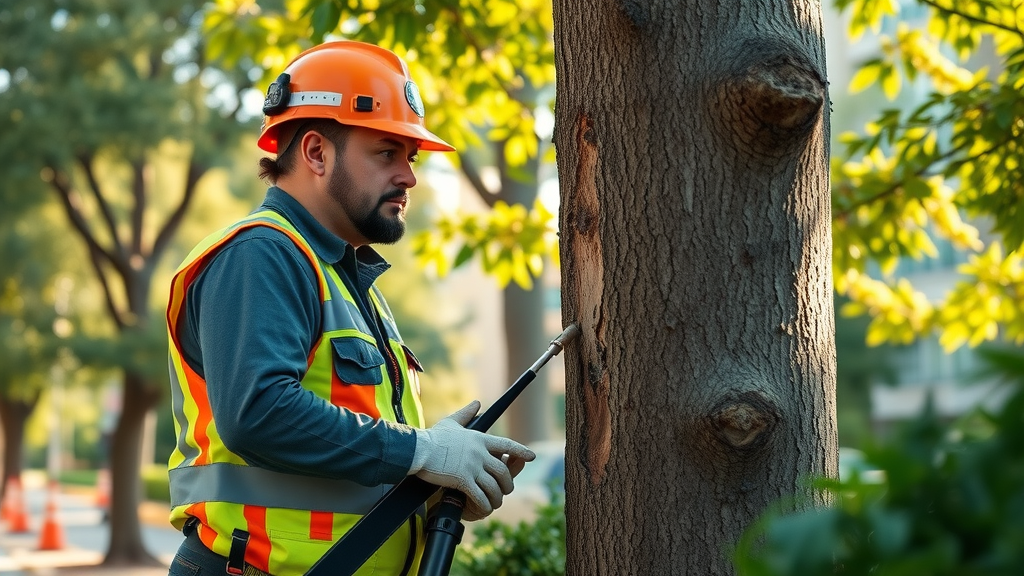 certified arborist performing emergency tree removal inspection safely