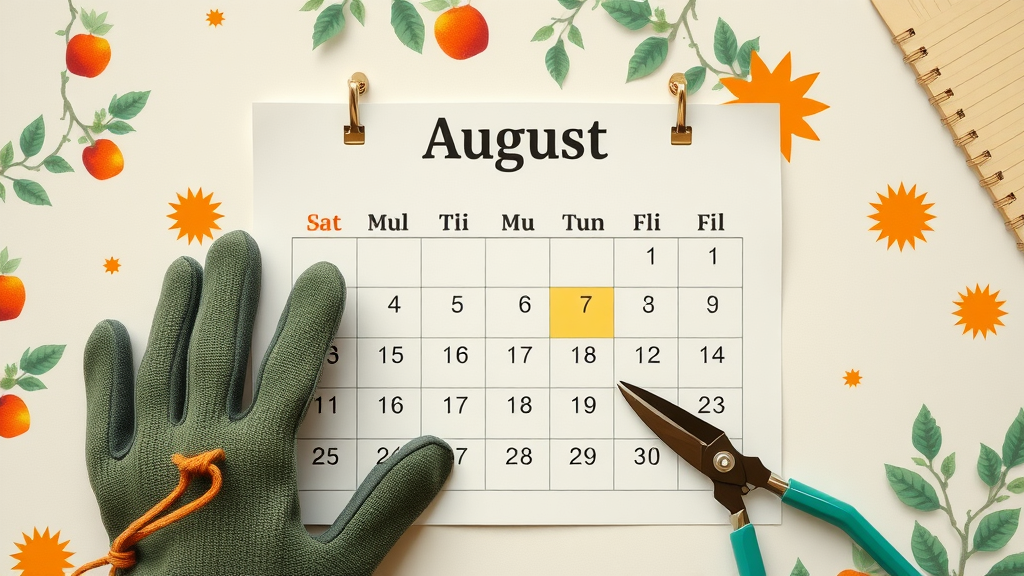 Calendar page with July and August highlighted for best time for summer pruning.