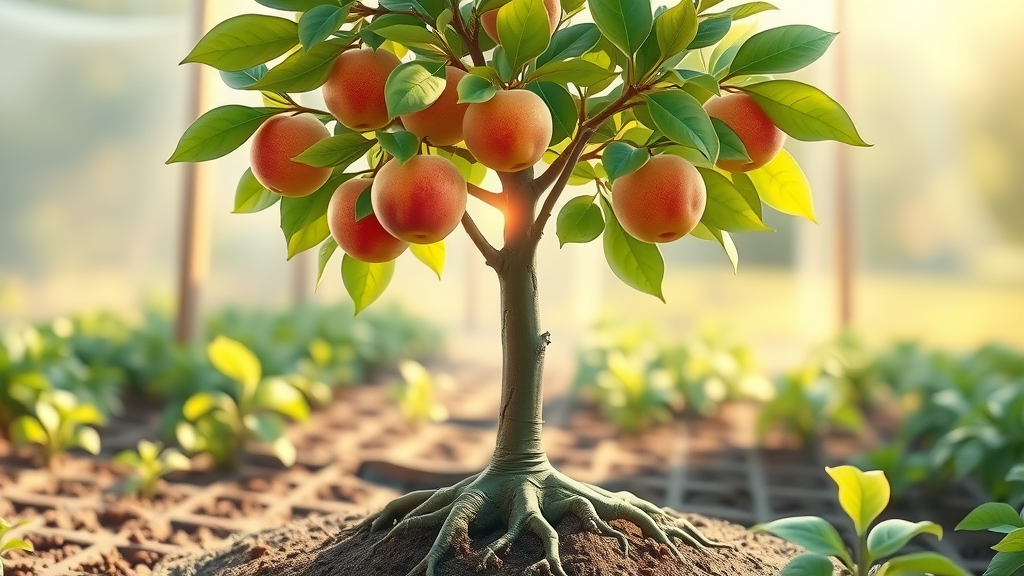 young fruit tree transparent layers roots trunk fresh pruning cuts summer pruning for fruit trees