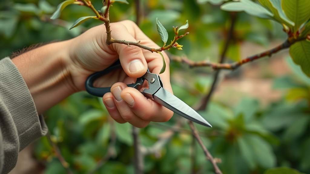 gardener pruning a tree branch with sharp shears demonstrating how do you prune a tree