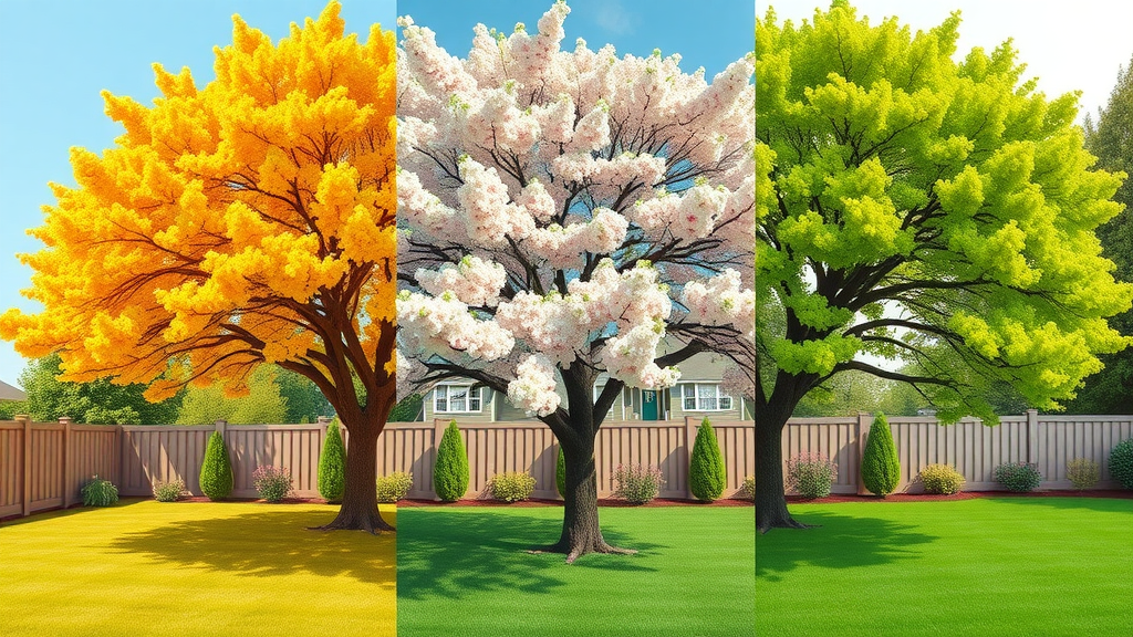 Healthy shade tree with golden fall foliage and professionally trimmed branches—demonstrating benefits of fall tree trimming