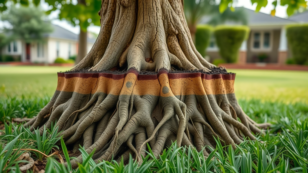 close-up healthy tree roots and soil showing proper tree health maintenance practices