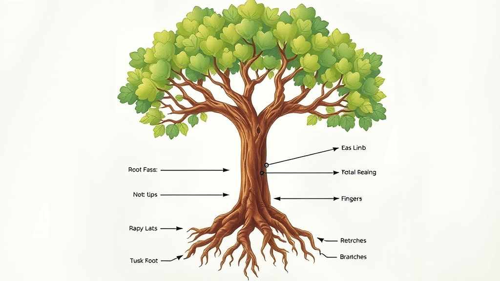 detailed diagram of a tree showing roots trunk branches leaves labeled anatomy, tree health maintenance