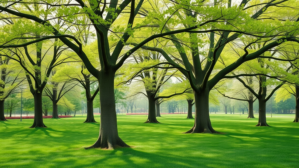 Healthy trees with vibrant green foliage in spring after fall fertilization for trees.