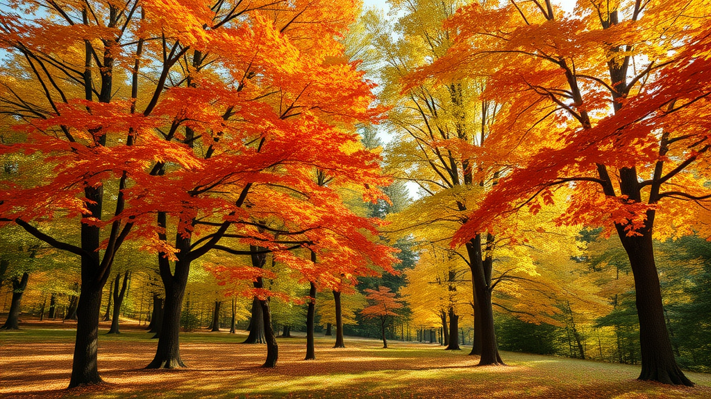 Healthy mature trees in fall showing lush canopies and vibrant leaves, demonstrating the benefits of a proper tree watering schedule fall.