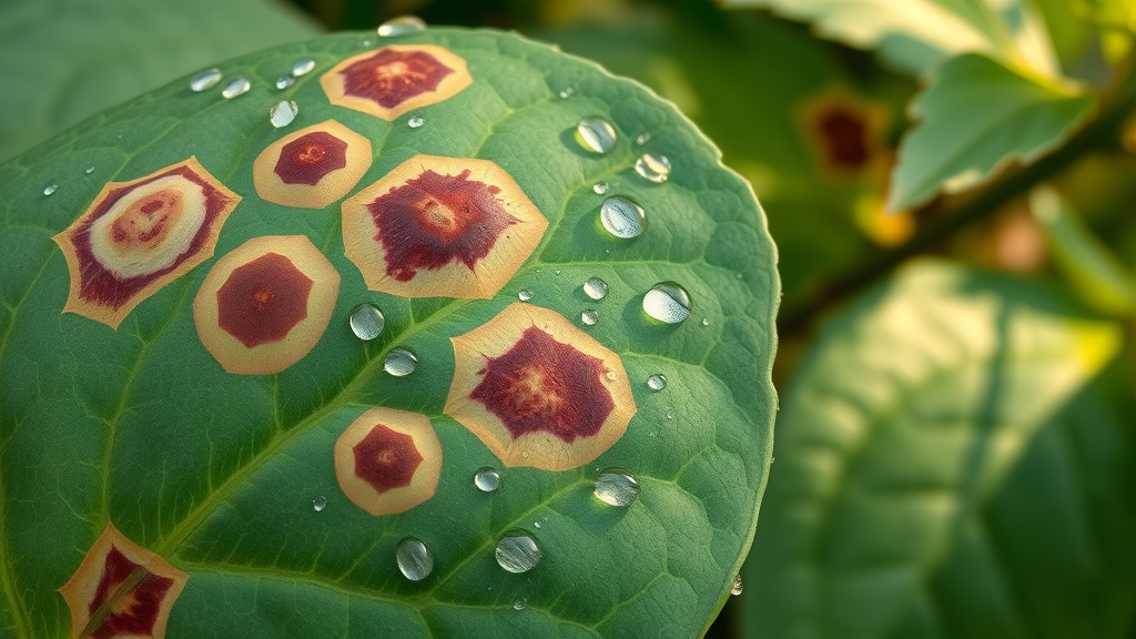 close-up of leaf showing brown and tan leaf spot disease symptoms for leaf spot fungicide solution