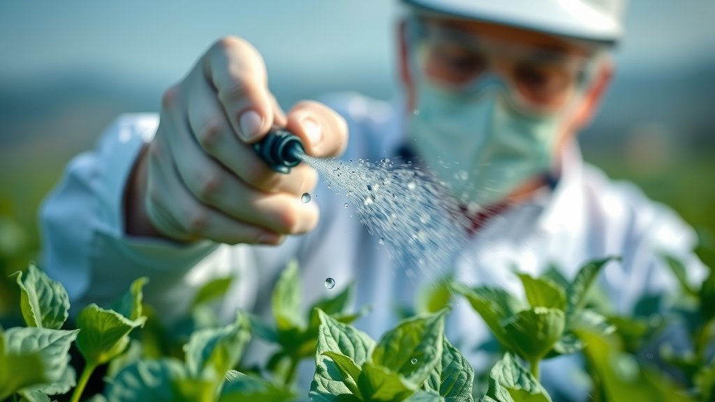 Applying systemic and contact fungicide treatment in a crop field, professional approach.