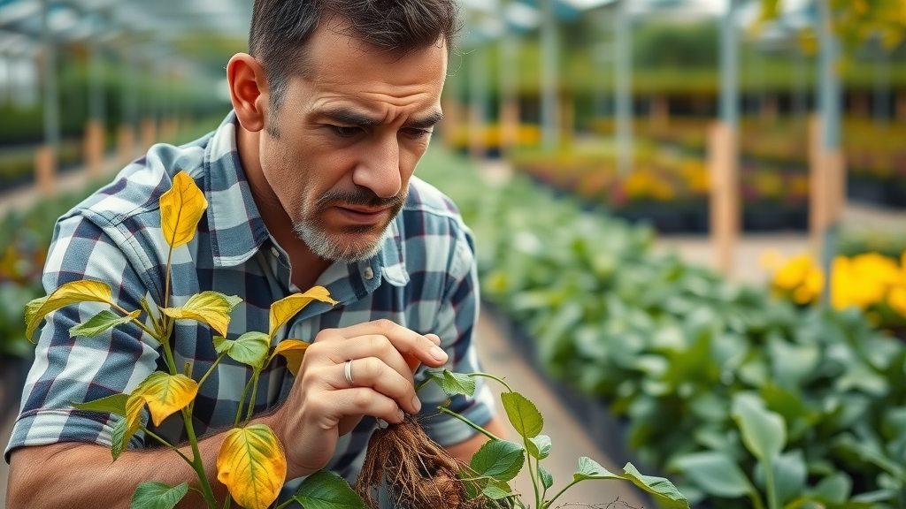 plant disease mistakes gardener examining wilting ornamental plant disease control