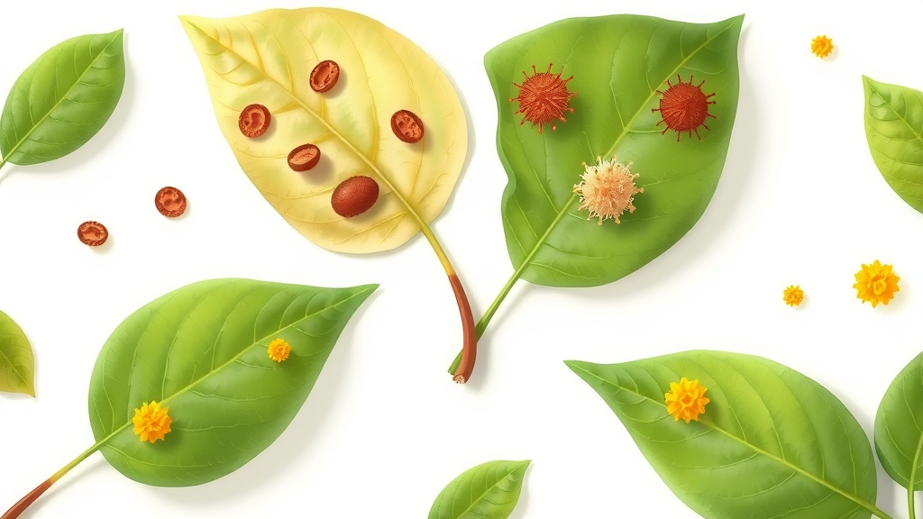 Illustration of leaves showing fungal, bacterial, and viral leaf spot symptoms