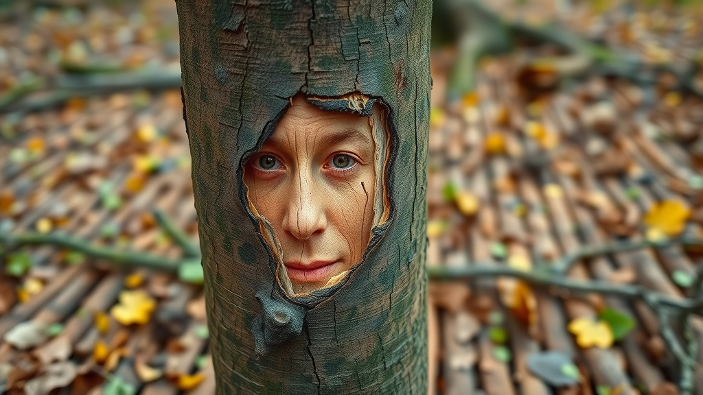Detailed close-up of a young tree trunk with deer rubbing damage and bark missing - deer damage prevention