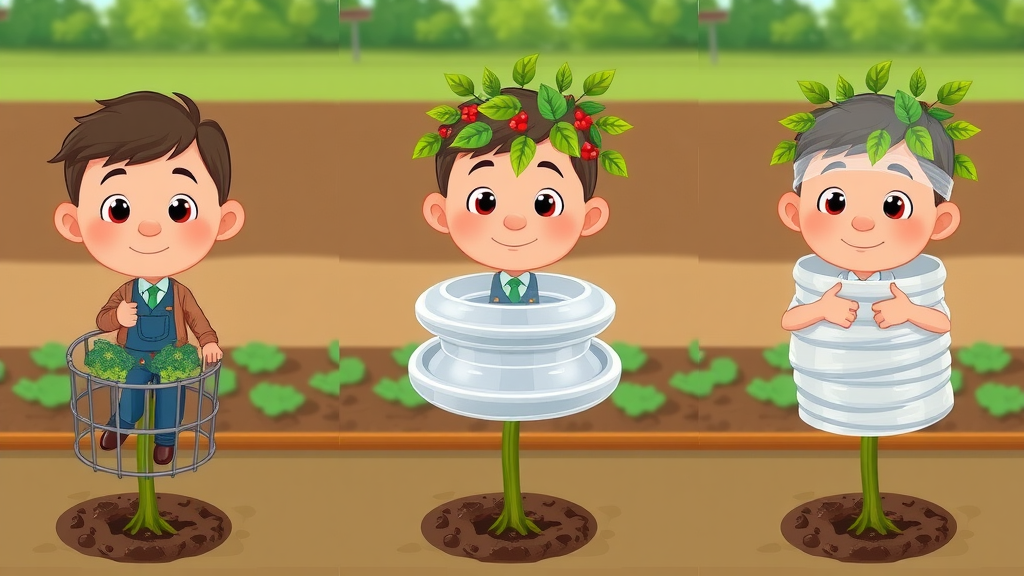 Comparison of tree guard, tree tube, and tree wrap on three young trees - tree protector options