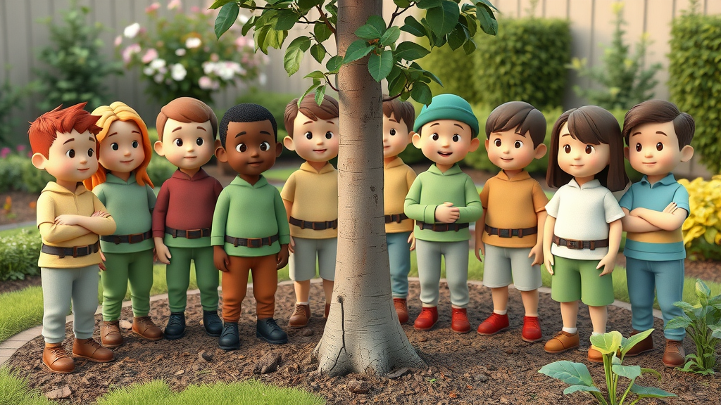 diverse tree guard colors for deer protection around young trees with garden enthusiasts inspecting them